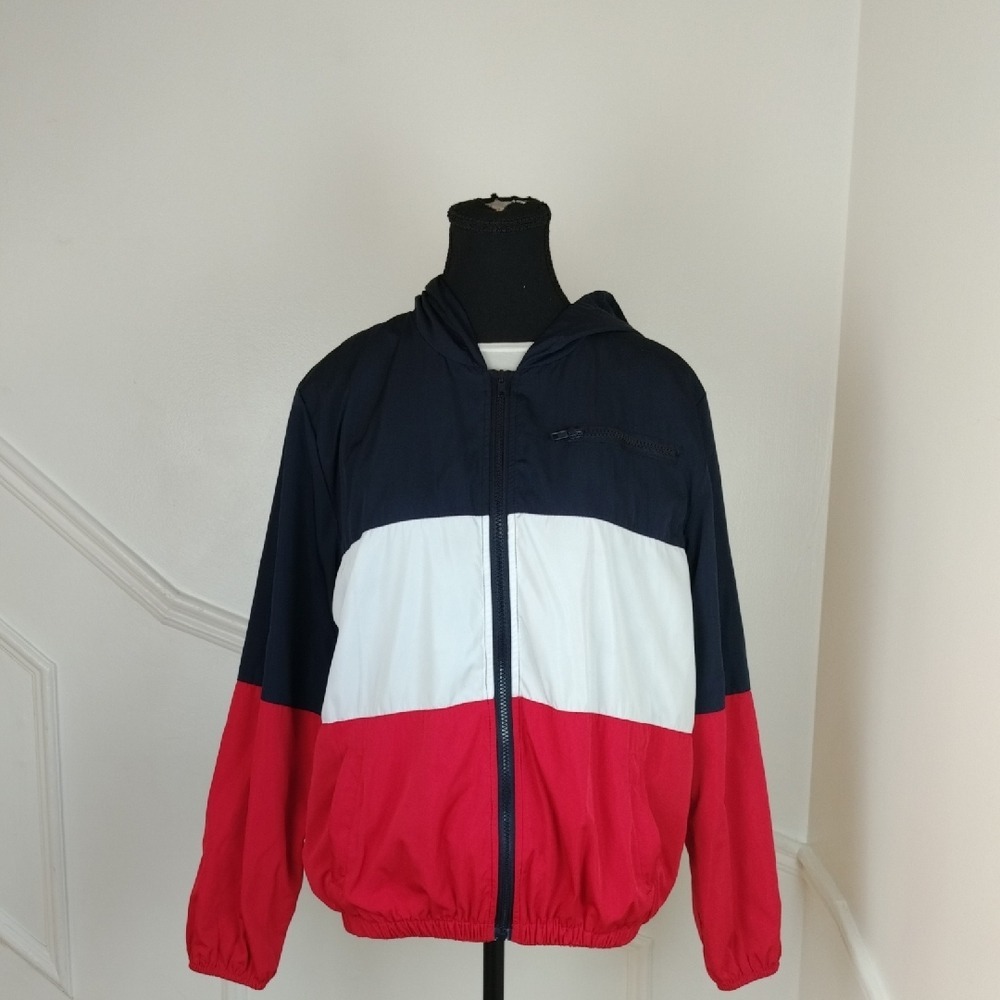 Vintage Tommy Hilfiger Windbreaker Jacket Large colour Block Red White‎ Blue